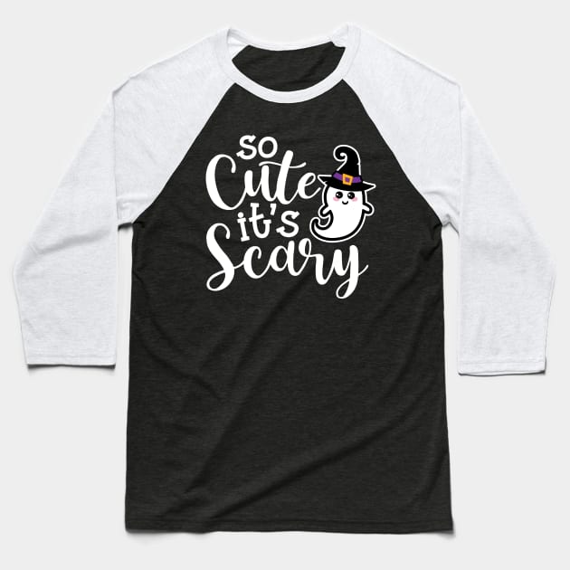 So Cute It’s Scary Ghost Halloween Cute Funny Baseball T-Shirt by GlimmerDesigns